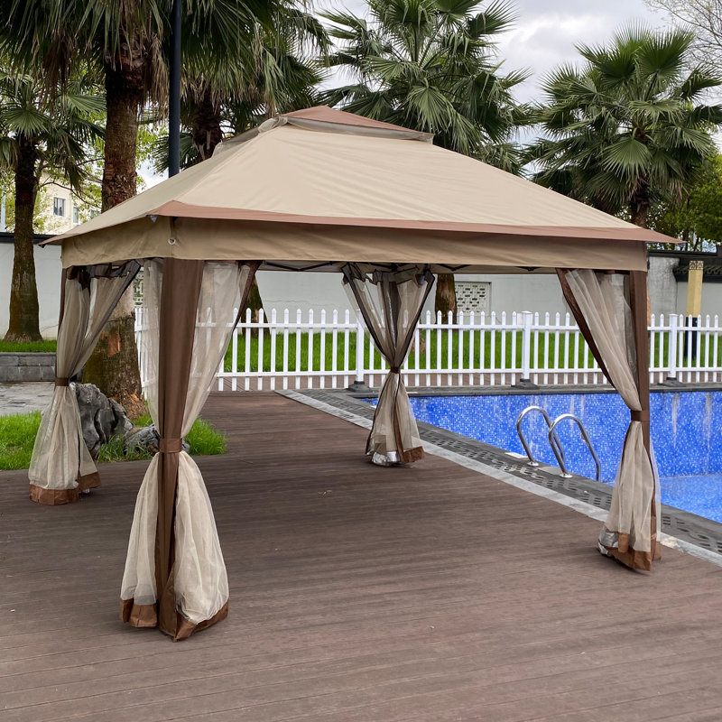 Auvent escamotable 11X 11Ft, abri de jardin extérieur pour patio avec filet à fermeture à glissière amovible pour jardin