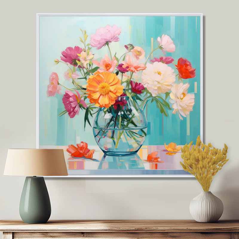 Art floral mural fleurs sauvages, Toile encadrée flottée blanche, H 36 po x l 36 po x P 1,5 po