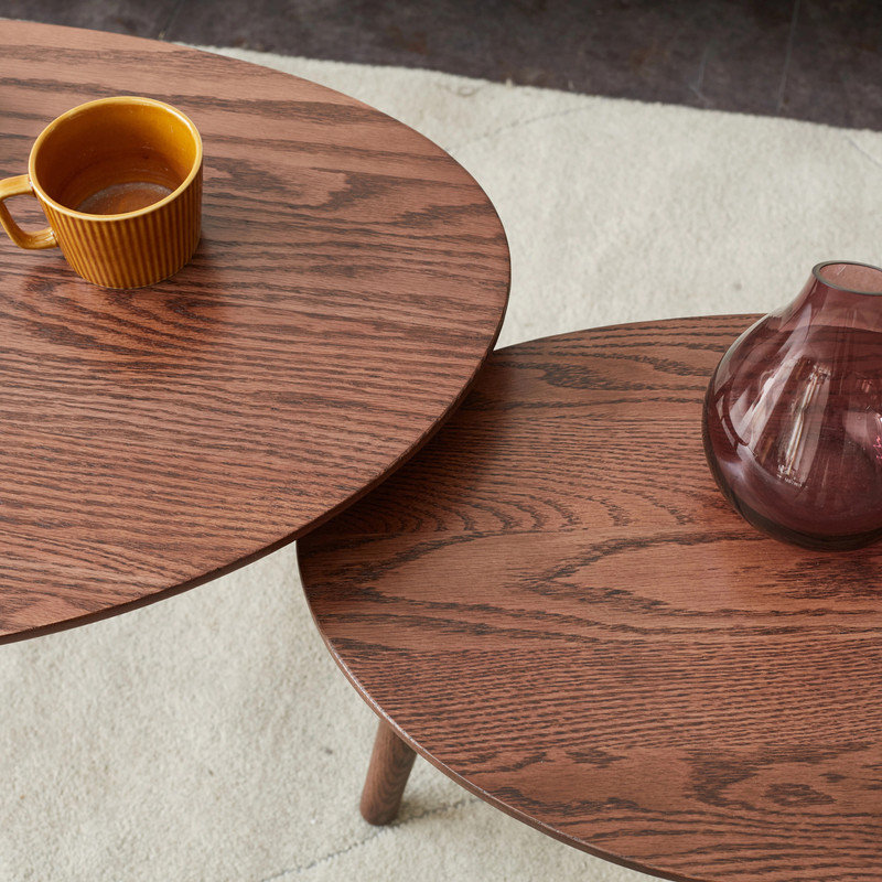 Table basse moderne en chêne massif 33,5 ", 33.5”W+25.6”W, Chêne brun, 2