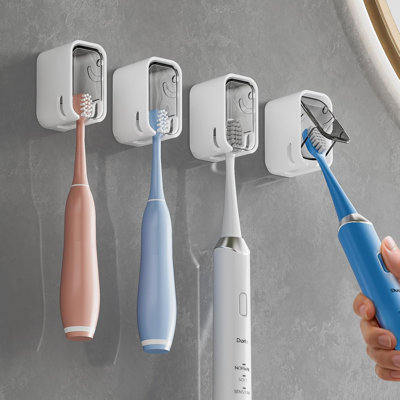 2-piece toothbrush holder wall mounted with lid for shower, single toothbrush dispenser