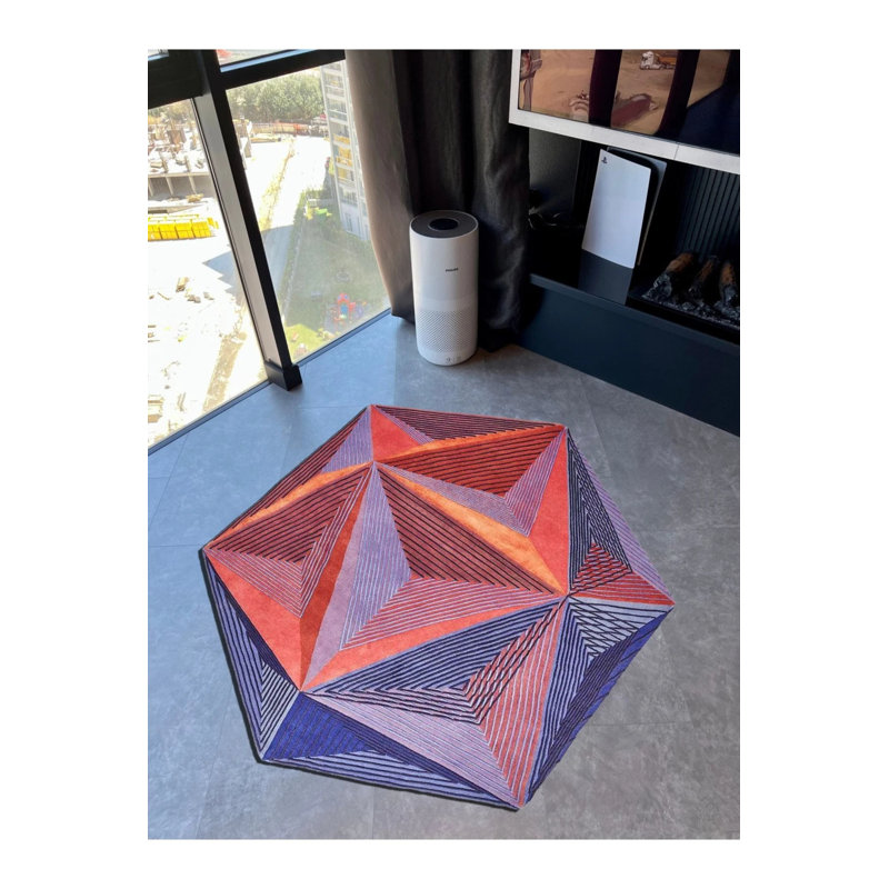 Tapis hexagonal abstrait de style européen multicolore, Octogone 2 pi 8 po x 2 pi 8 po