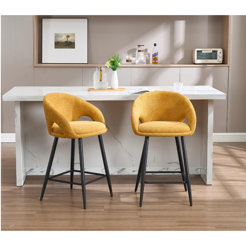 Upholstered Counter Stool with Metal Frame, Yellow