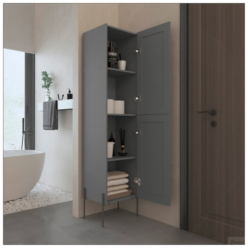 Grande armoire à shaker en lin à une porte à quatre niveaux 71 po Hagi