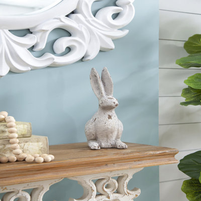 5.3X4.5X12.8" Weathered Cement Cream Rabbit Statue