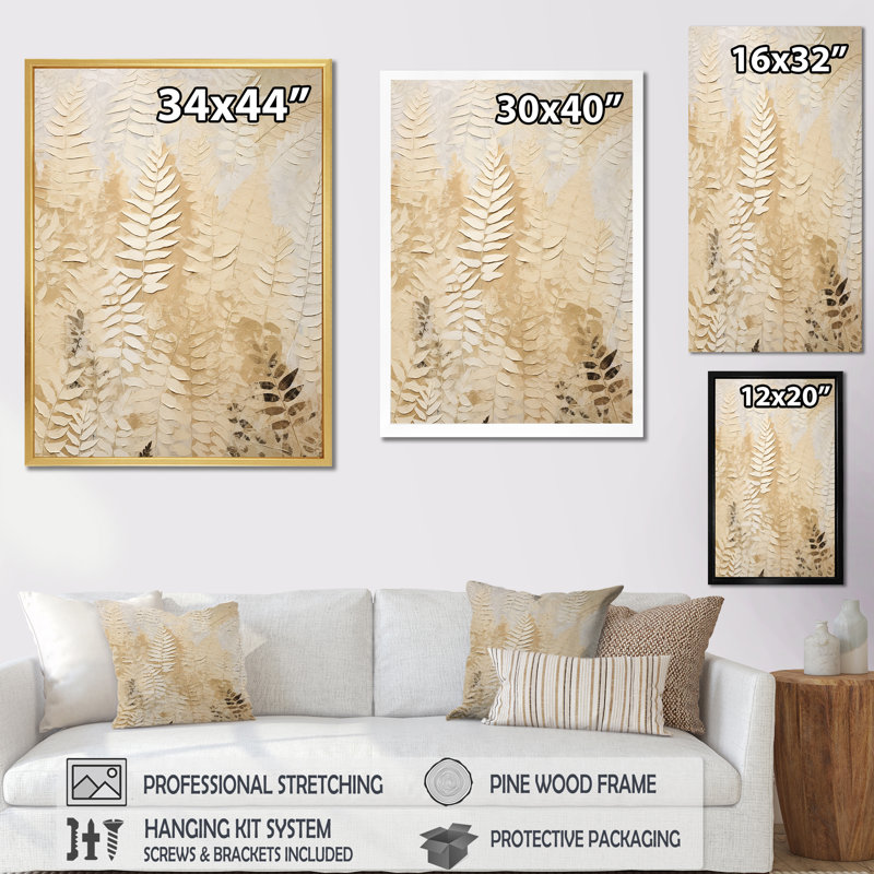 Golden Ferns Silent Symphony V sur impression sur toile, Cadre flottant doré, H 20 po x l 12 po x P 1 po