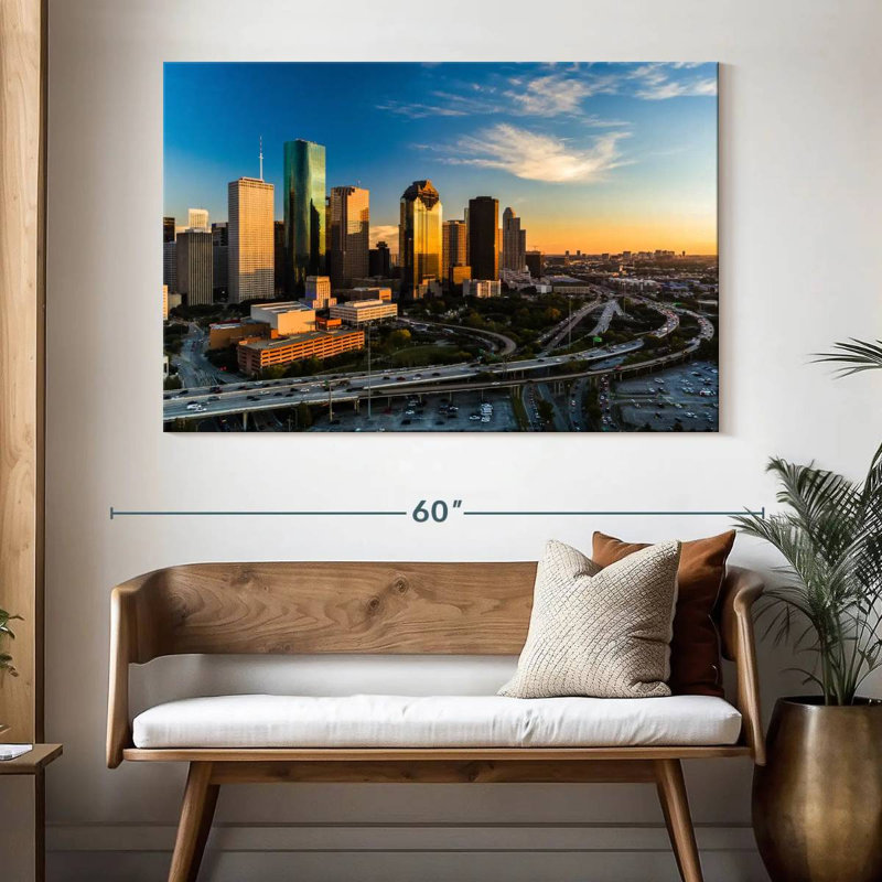Ravi Houston Skyline au coucher du soleil, H 34 po x l 51 po