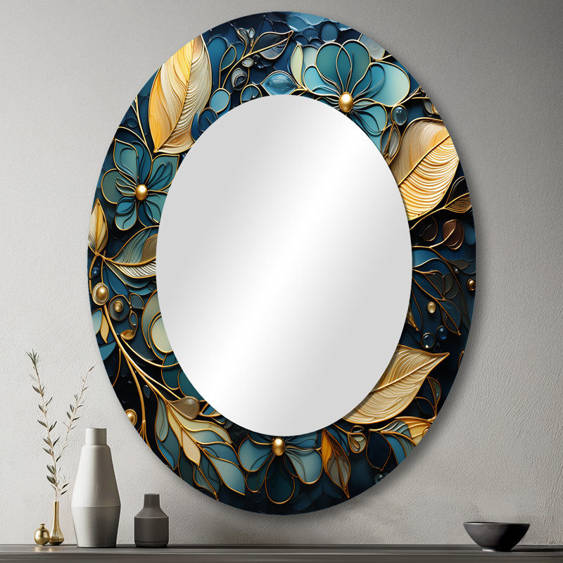 Shadale or feuilles charme en hiver I - miroir décoratif de feuilles, 43 po x 33 po, Ovale