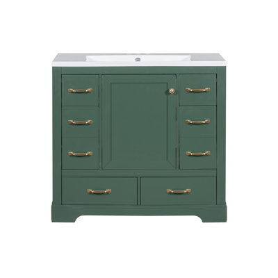Roomfitters 36” Bathroom Vanity without Sink, Cabinet Base Only, 6 Drawers, Drawer Divider and Adjustable Shelf, Green