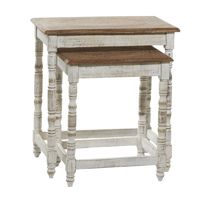 Ensemble de tables gigognes 2 pièces Casalee, Naturel, Blanc