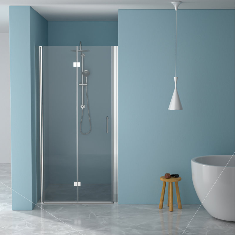 Stylish 30"W X 72"H Fold Frameless Shower Door With Tempered Glass, Chrome