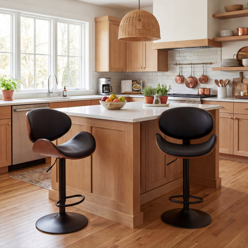 Swivel Adjustable Height Bar Stools PU Leather Counter Stools With Back For Bar, Kitchen And Dining Room, Black