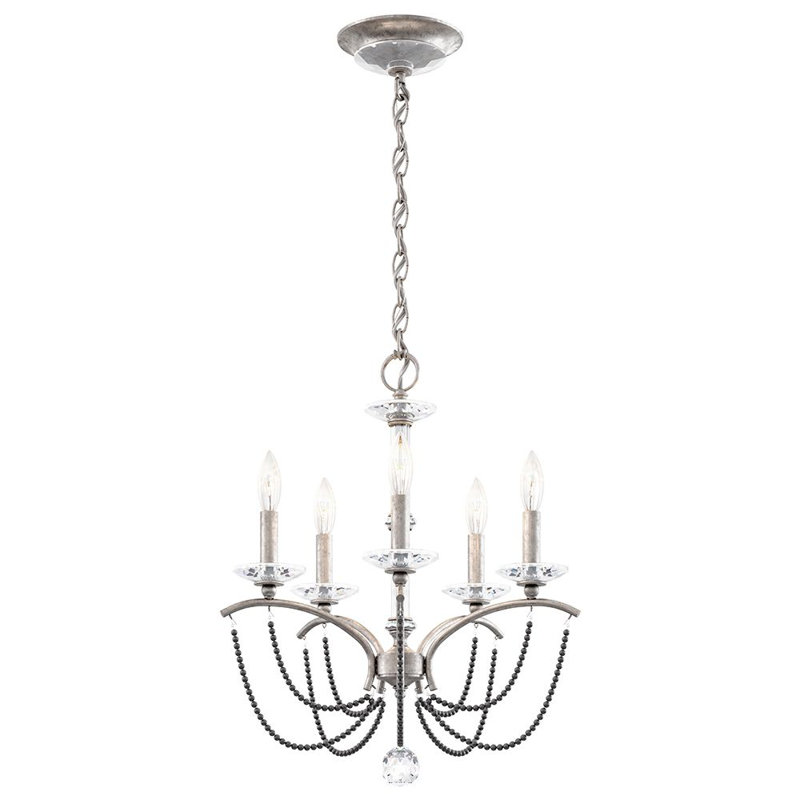 Priscilla 5 - Light Chandelier, Antique Silver/Dark Gray Pearl