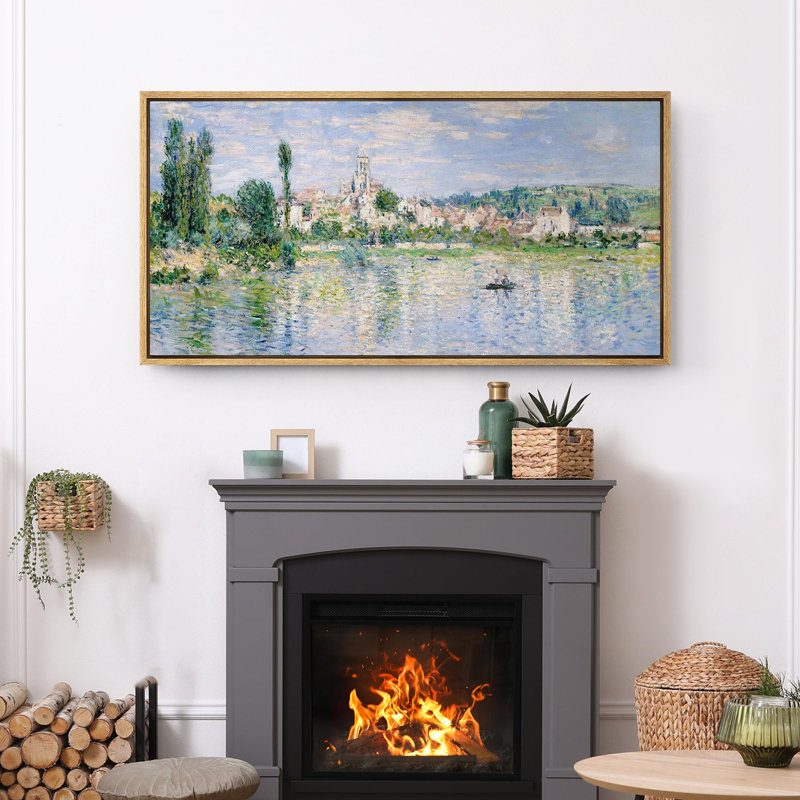 «Rustic Countryside Riverside Townscape Historic European Village», reproduction d'art sur toile, H 30 po x l 60 po, Naturel
