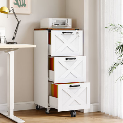 Mobile 3-Drawer Filing Cabinet, Farmhouse Style Lockable File Organizer, for A4 and Letter-Size Documents, for Home Office, Study
