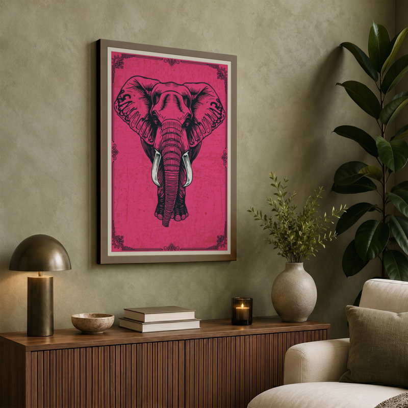 Elephant Heraldic Art Deco - Wrapped Canvas, Cream Border, 30x20 - 76.2 x 50.8 cm