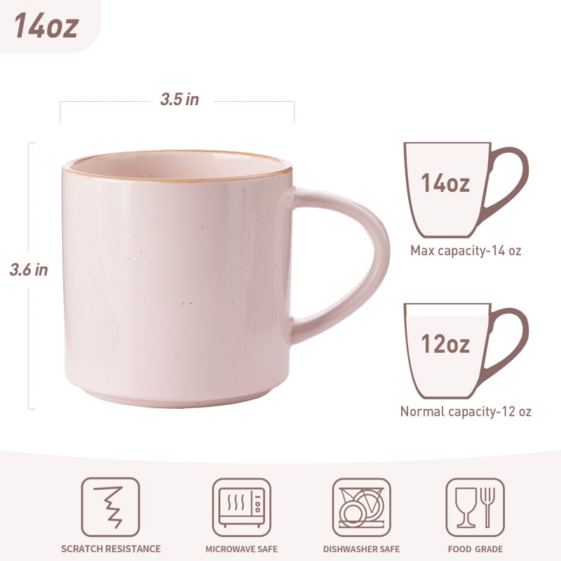  Nebula 4-Piece Stoneware Mug Set, Light Pink with Brown Rim