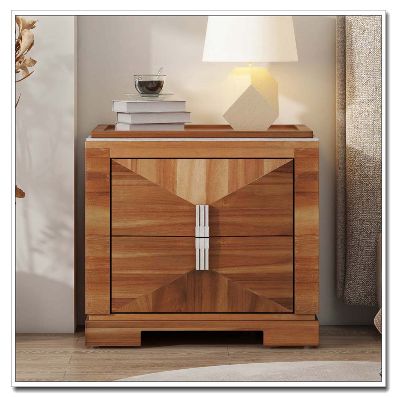 Table de chevet, table d'appoint avec canapé 2 tiroirs, table de bout en bois en forme de losange avec rangement