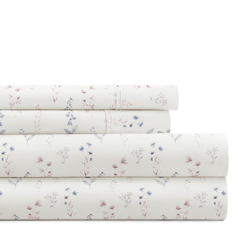 California King Ivory Floral Microfiber Sheet Set