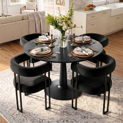 4 - Person Dining Table Sets With Round Table & 4 Upholstered Velvet Chairs