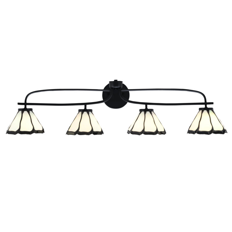 Socoma Cavella 4 Light Bath Bar Shown In Matte Black Finish With 7" Pearl & Black Flair Art Glass