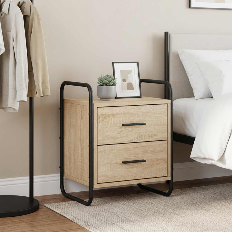 40 cm W Galvanised Steel Bedside Table, Sonoma Oak