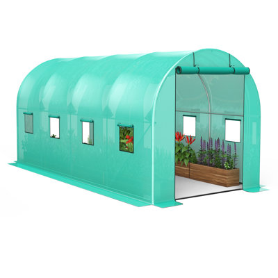 Serre 7 po x 15 po x 7 pi pour l'extérieur, structure en acier galvanisé, couvercle isolant en PE, 2 portes et 8 fenêtres, avec outils d'installation pour plantes et légumes