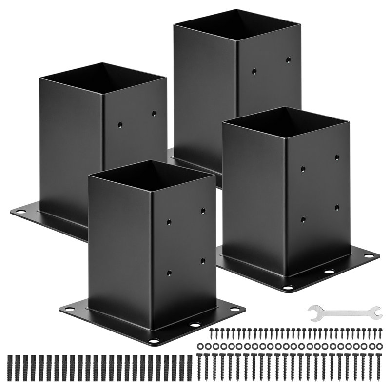 Base de poteau de 6 po x 6 po, supports intérieurs de poteau de 5,6 po x 5,6 po / 142 x 142 mm, poteaux de terrasse en acier au carbone robustes, supports de poteaux en bois pour plaque de base de support de rampe de pavillon, noir