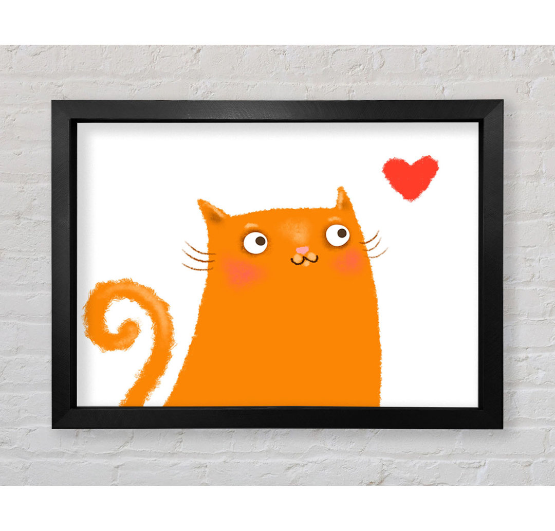 The Love Heart Orange Cat Gerahmter Druck