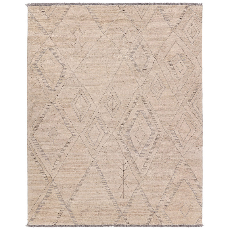 Tapis blanc / gris fabriqué à la main à motif de treillis Anisah par Jordah, Rectangle de 5 pi x 8 pi