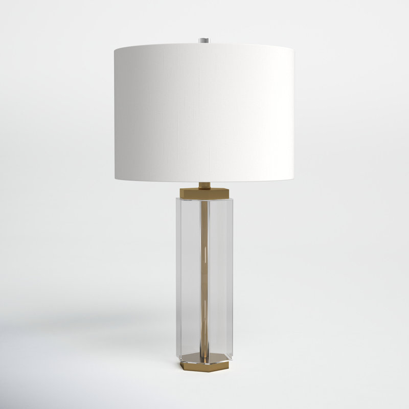 Hexagonal Crystal Table Lamp with White Drum Shade