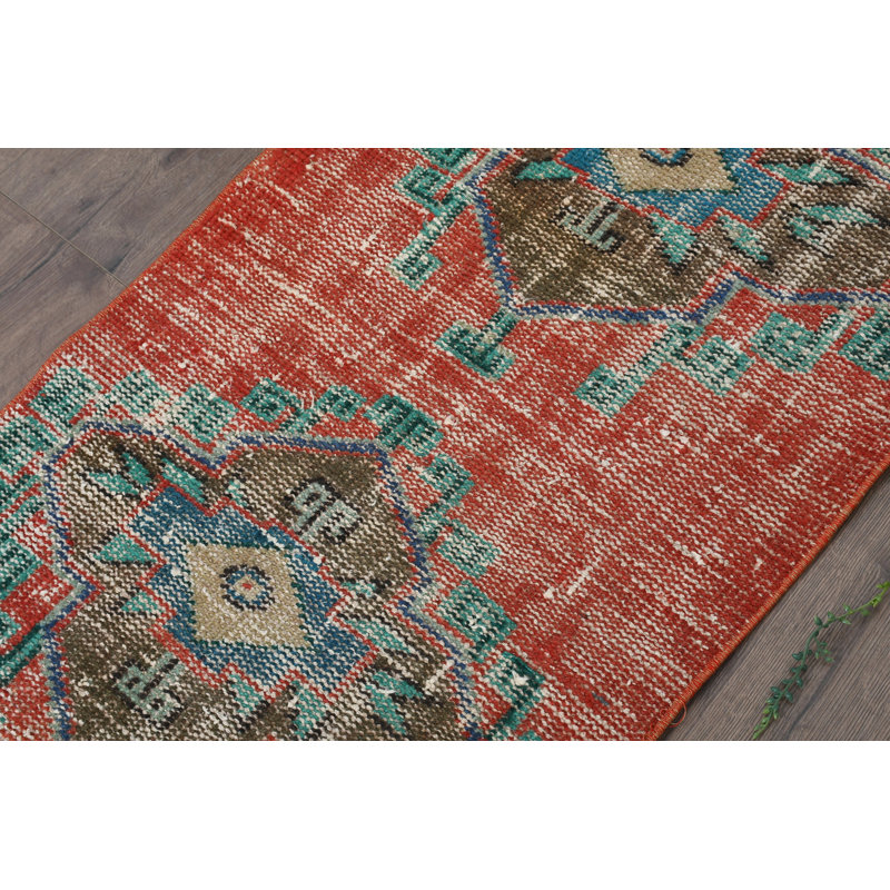 Tapis rétro en laine, tapis géométrique rouge 23,6 x 39,4 po