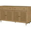 Buffet 65 pouces lavable au sable pour salle à manger de style bord de mer avec 2 tiroirs, tablettes réglables et finition en bois d'hévéa massif, portes avant en canne, cadre, portes à charnières européennes à fermeture douce