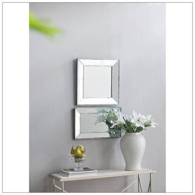 Distressed Silver Square Accent Mirror, Traditional Style Framed Wall Mirror For Living Room, Entryway, Office, Bedroom, Hallway