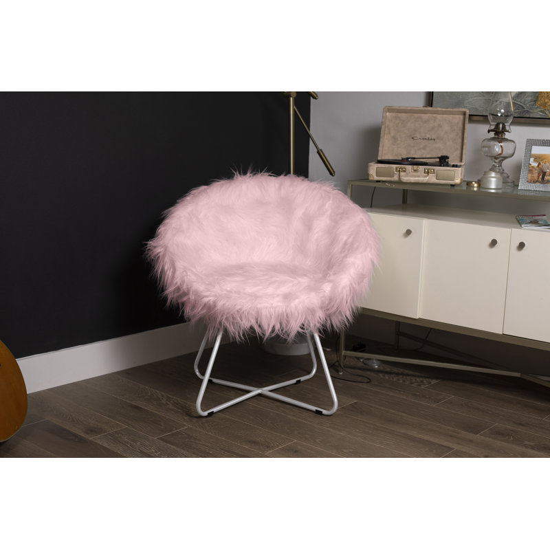 Chaise Papasan de 29,92 po de largeur, Fausse fourrure rose, Blanc
