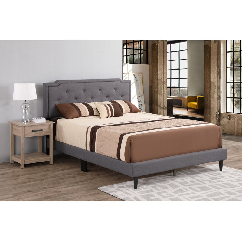 Upholstered Panel Bed, Queen, Light Gray