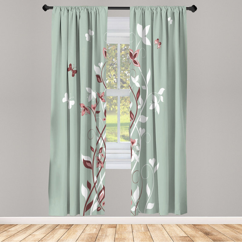 Microfiber Floral Semi-Sheer Rod Pocket Curtain Panels, 28" W x 95" L, Green