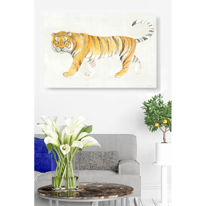 Tigre graphique sur crème, blanc, orange, rayé, tigre d'Afrique, jungle, chat, H 24 po x l 36 po x P 1,5 po