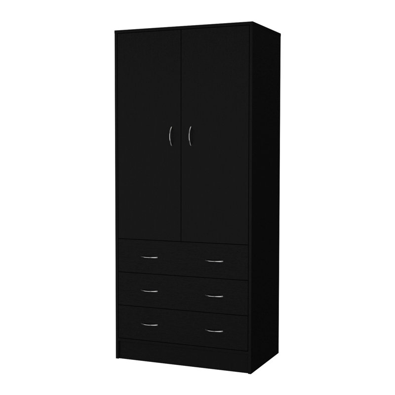 Armoire, avec 2 portes, 3 tiroirs et 1 barre à vêtements, Noir