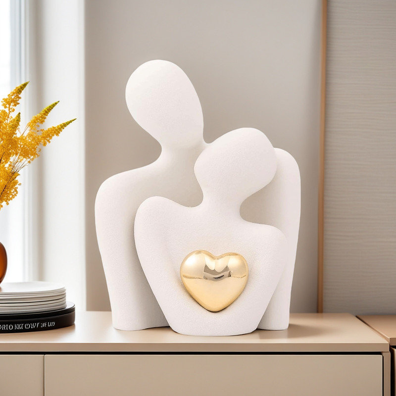 Mini statue de couple en céramique, White