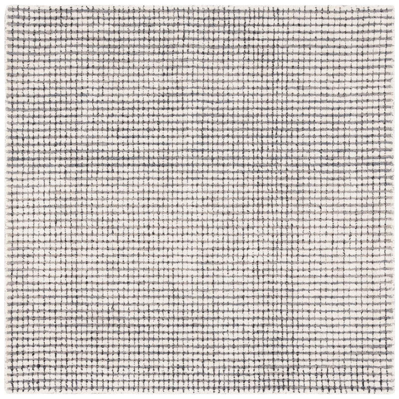 Handmade Gray and Ivory Abstract Wool Square Rug