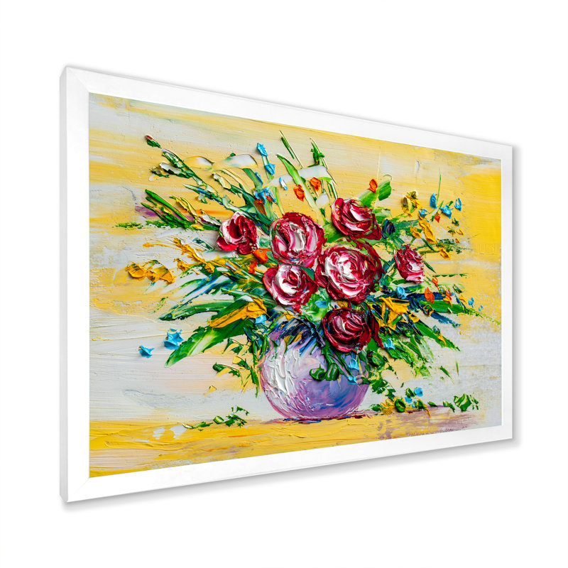 Peinture Bouquet de roses impressionnistes IV - Décoration murale traditionnelle sur toile, Cadre photo blanc