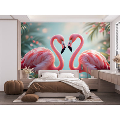 Flamant flamant mural graphique adhésif pour chambre de fille, autocollant amovible pour chambre de bébé (pelez et collez) 
