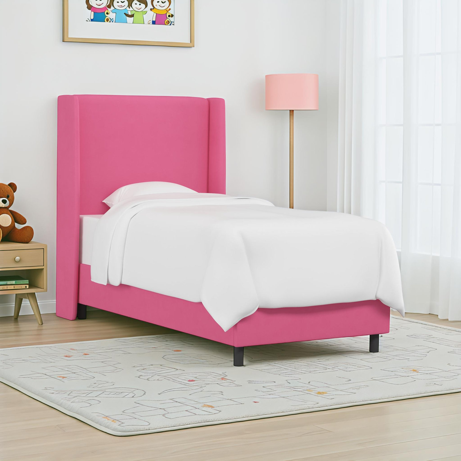 Tilly Upholstered Bed, Twin, Hot Pink Performance Microsuede