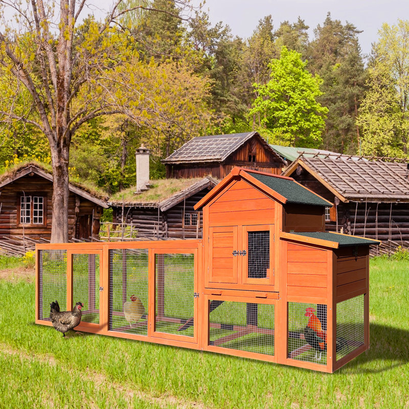 Poulailler - et imperméable. Spacieux pour 2 à 4 poules. Fabriqué en bois, 122 po Profond, 26 po de largeur, 44,5 po de hauteur. Rampe facile à déplacer. Portes de sécurité verrouillables. Plateau de nettoyage amovible. Boîte de nidification confortable