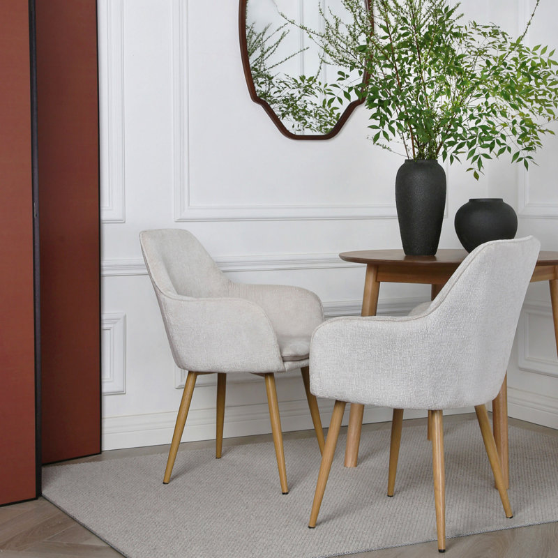 46cm H Upholstered Metal Upholstered Back Armchair, Ash, Cream