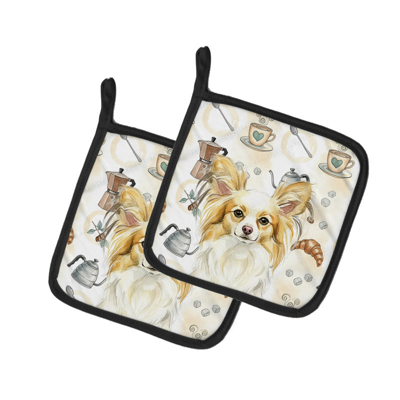 Lemon and White Papillon Coffee Bar Pair of Pot Holders
