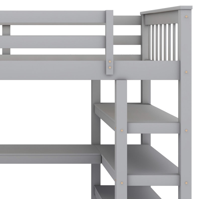 Lit mezzanine avec tablettes de rangement et bureau sous le lit, Grey