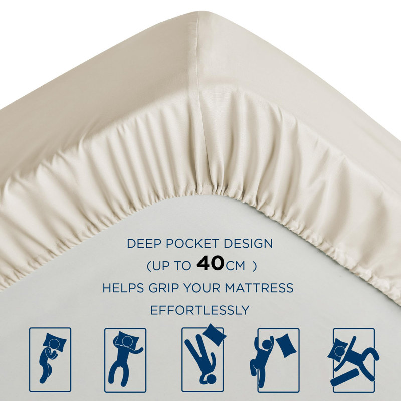 Drap-housse avec poche profonde de 16 pouces, Drap-housse de taille simple, Naturel