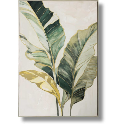 Art mural sur toile Golden Tropic Botanica - 33 po x 48 po - Cadre argent champagne