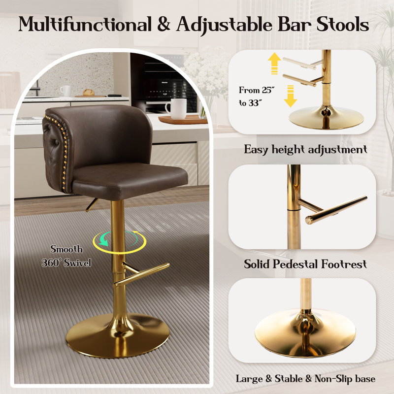 Ensemble de 4 tabourets de bar Modern, Noir, Brun